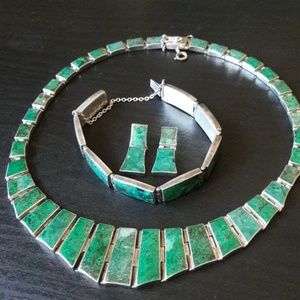 Necklace, bracelet, earrings (2 pairs)